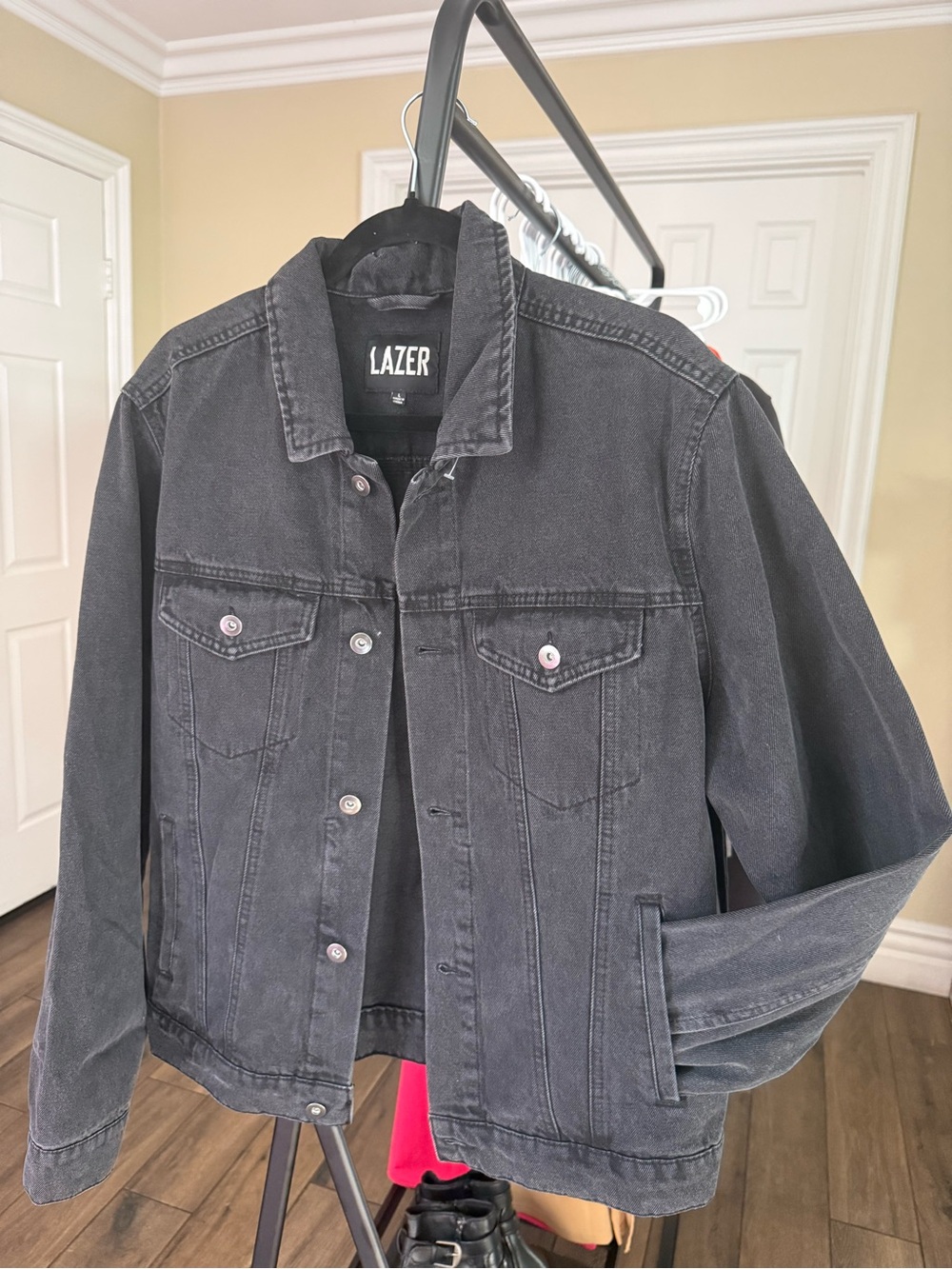 LAZER Men's Washed Black Denim Jacket - Lightweight Shirt Jacket